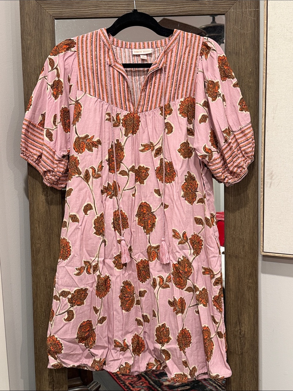 Knox Rose Pink Floral Mini Dress with Orange/Brown Accents size small